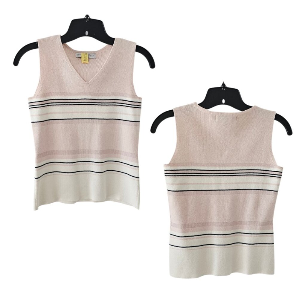 Petite Sophisticate Striped Sweater Set  | EUC | XSP | Pink Cream Navy - Picture 7 of 16